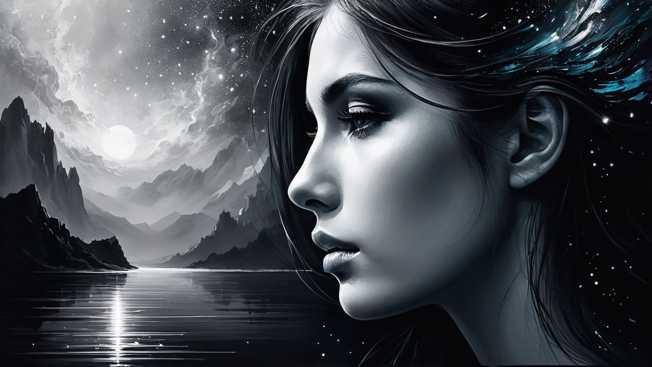 Profile of a Young Woman in Ethereal Landscape