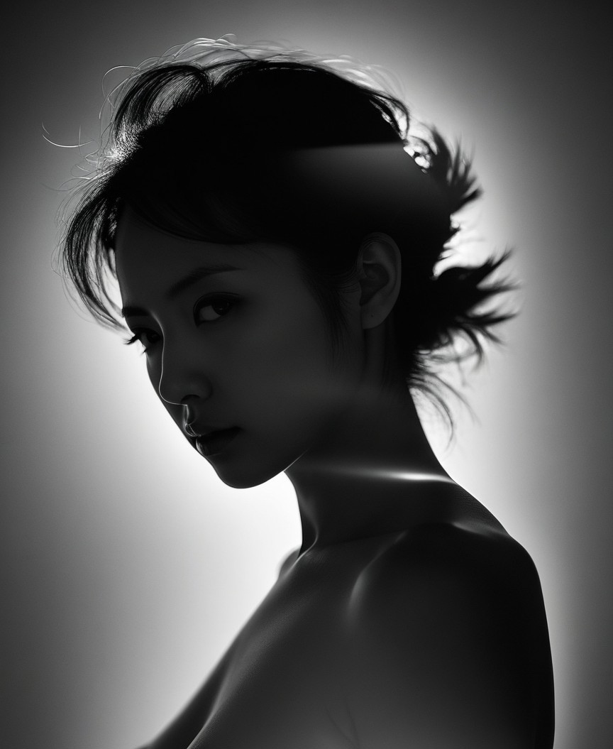 Silhouette of a Woman with Dramatic Lighting Effects