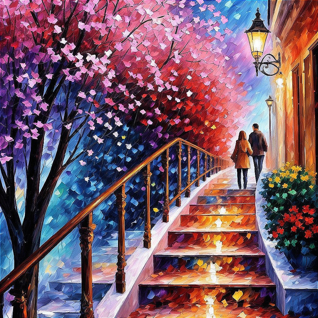 Romantic Stroll on Autumn-Leaved Staircase