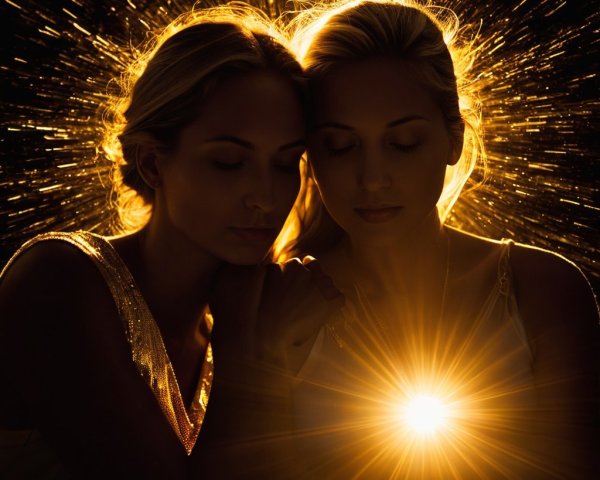 Women Embraced in Light with Serene Expressions