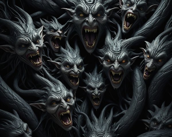 Dark Collage of Monstrous Faces and Twisted Forms