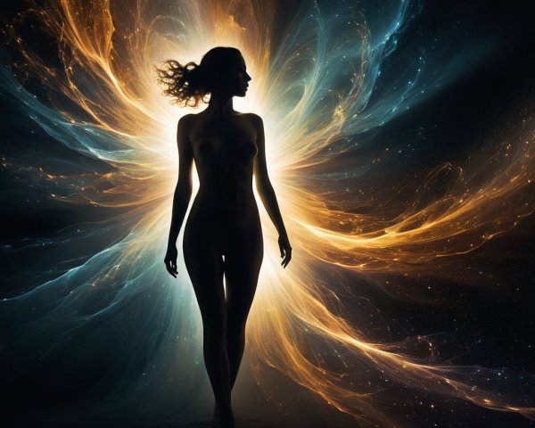 Silhouette of Woman Against Cosmic Backdrop
