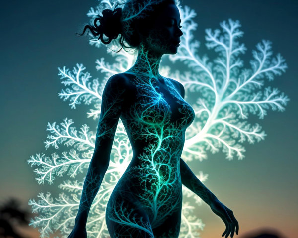 Silhouette of a Female Figure Against Twilight Sky