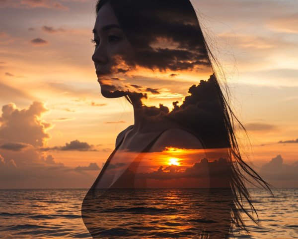 Silhouette of a Woman Against a Sunset Backdrop