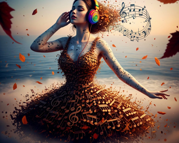 Whimsical Figure by Shore in Musical Note Dress
