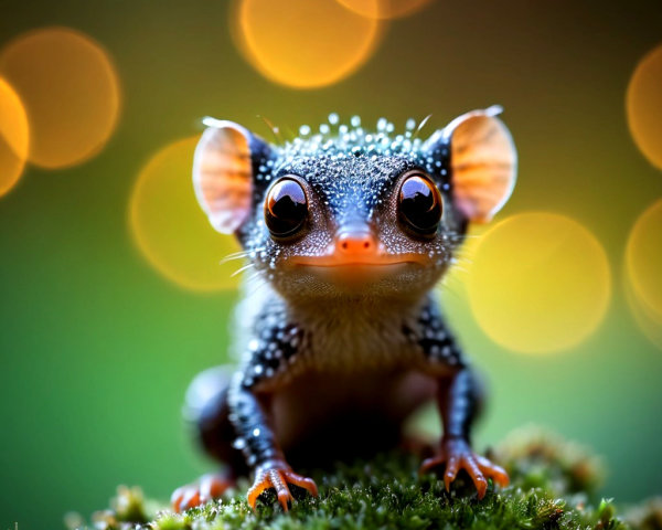 Adorable Creature with Expressive Eyes on Mossy Surface