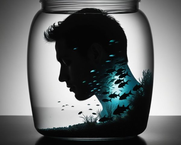 Surreal Silhouette of a Head in a Glass Jar