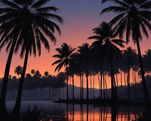 Tranquil Tropical Twilight Scene with Palm Trees