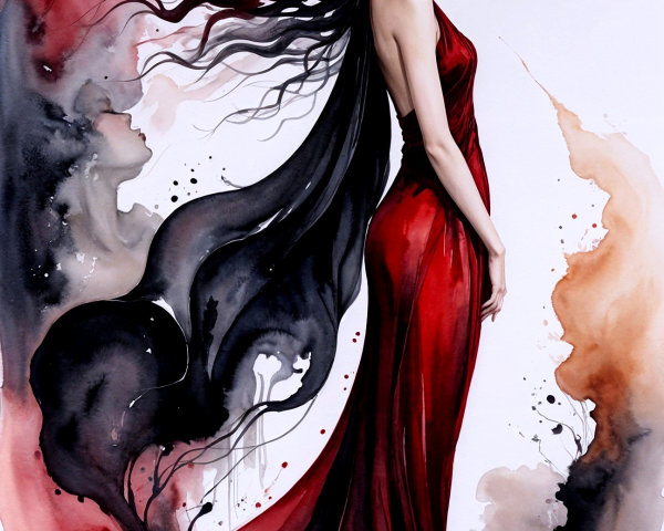 Profile of a Woman in an Elegant Red Gown