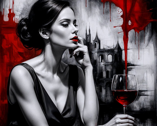 Monochromatic Painting of Woman in Black Dress