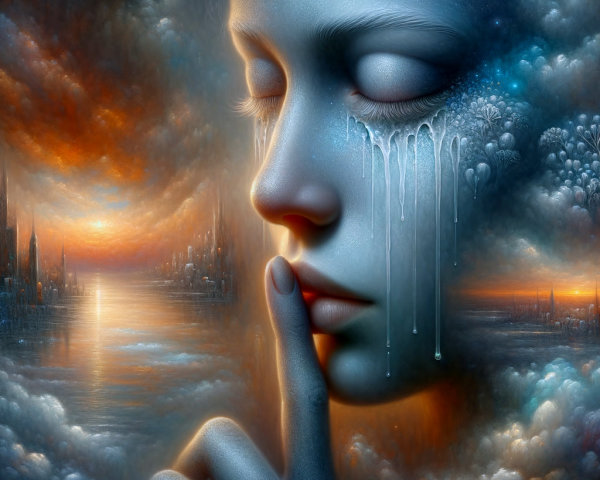 Surreal Portrait of a Woman in Ethereal Blue Hues