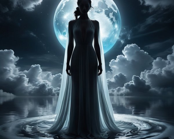 Silhouette of a Figure in Moonlit Night Scene