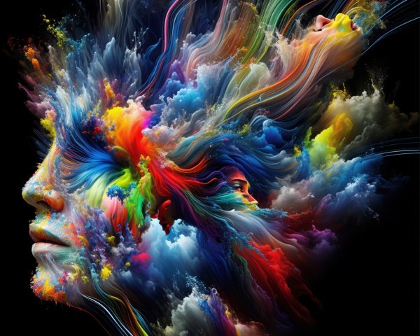 Surreal Artwork of Faces Amidst Abstract Clouds