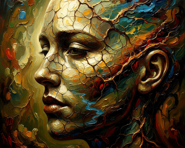 Abstract Face with Textured Background and Warm Hues