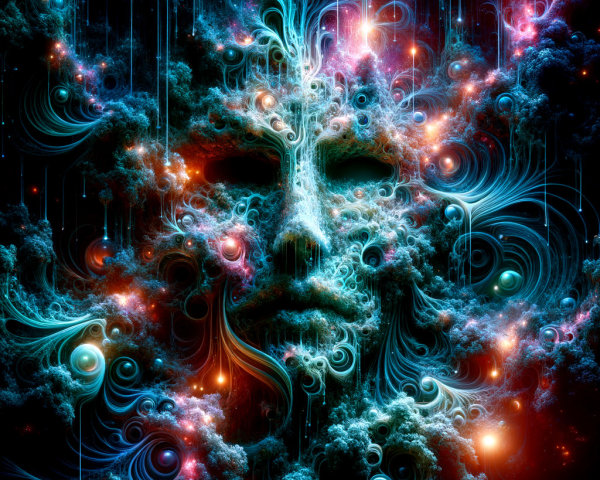 Surreal Cosmic Face with Vibrant Colors and Patterns