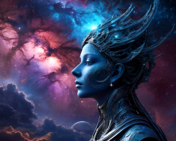 Fantasy Digital Painting of a Cosmic Queen in Nebula