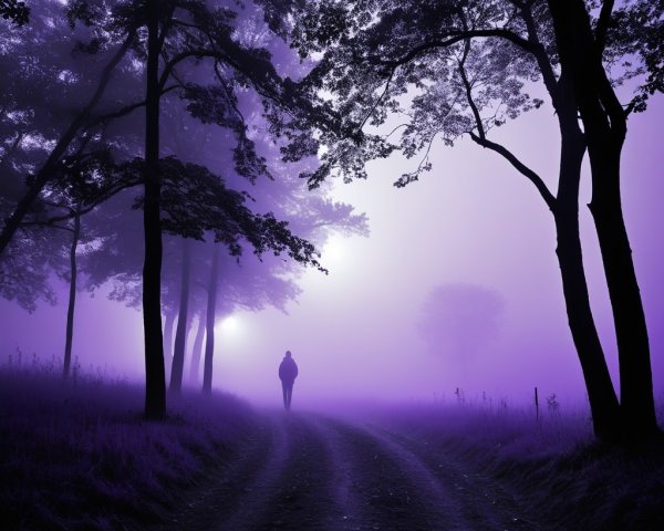 Solitary Figure on a Misty Forest Pathway