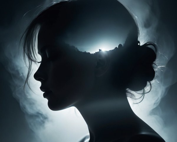 Silhouette of Woman with Serene Landscape Inside