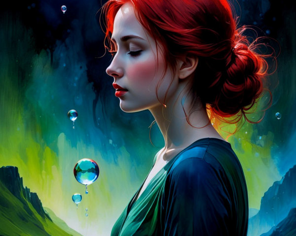 Portrait of a Young Woman with Red Hair and Green Dress