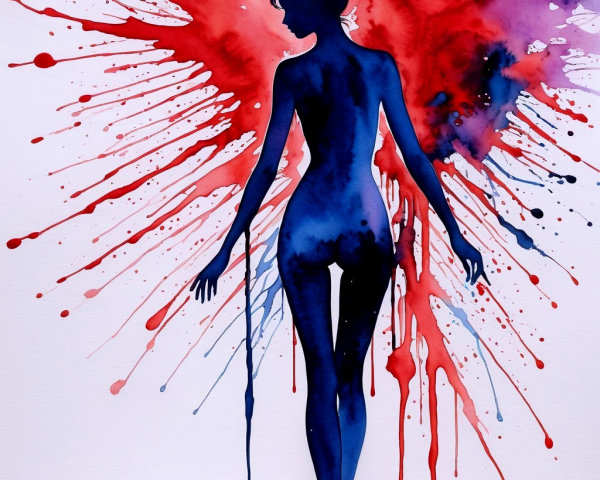 Watercolor Painting of Woman Silhouette with Colorful Background