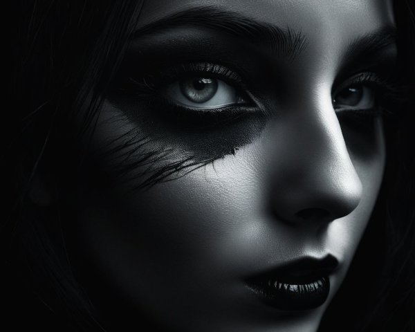 Close-Up Portrait of Woman with Dramatic Makeup