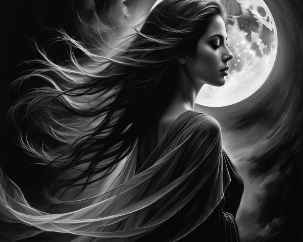 Silhouette of a Woman with Moonlit Background