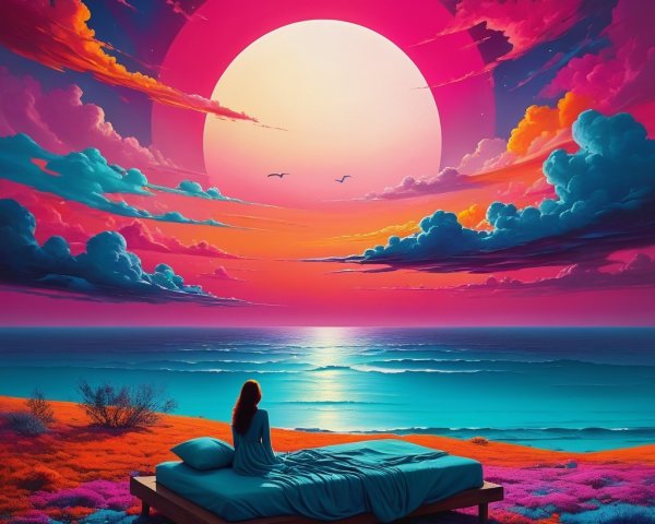 Serene Landscape with Vibrant Sun and Calm Ocean