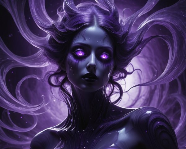 Ethereal Figure with Purple Hues and Cosmic Elements