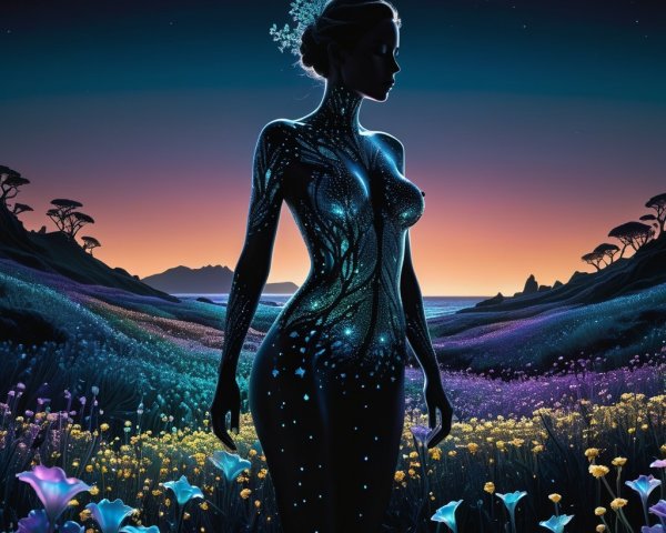 Silhouetted Figure in Vibrant Twilight Landscape