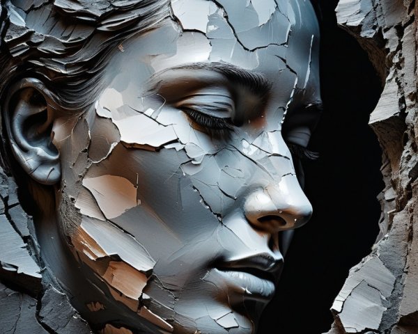Sculptural Representation of a Woman's Face in Clay