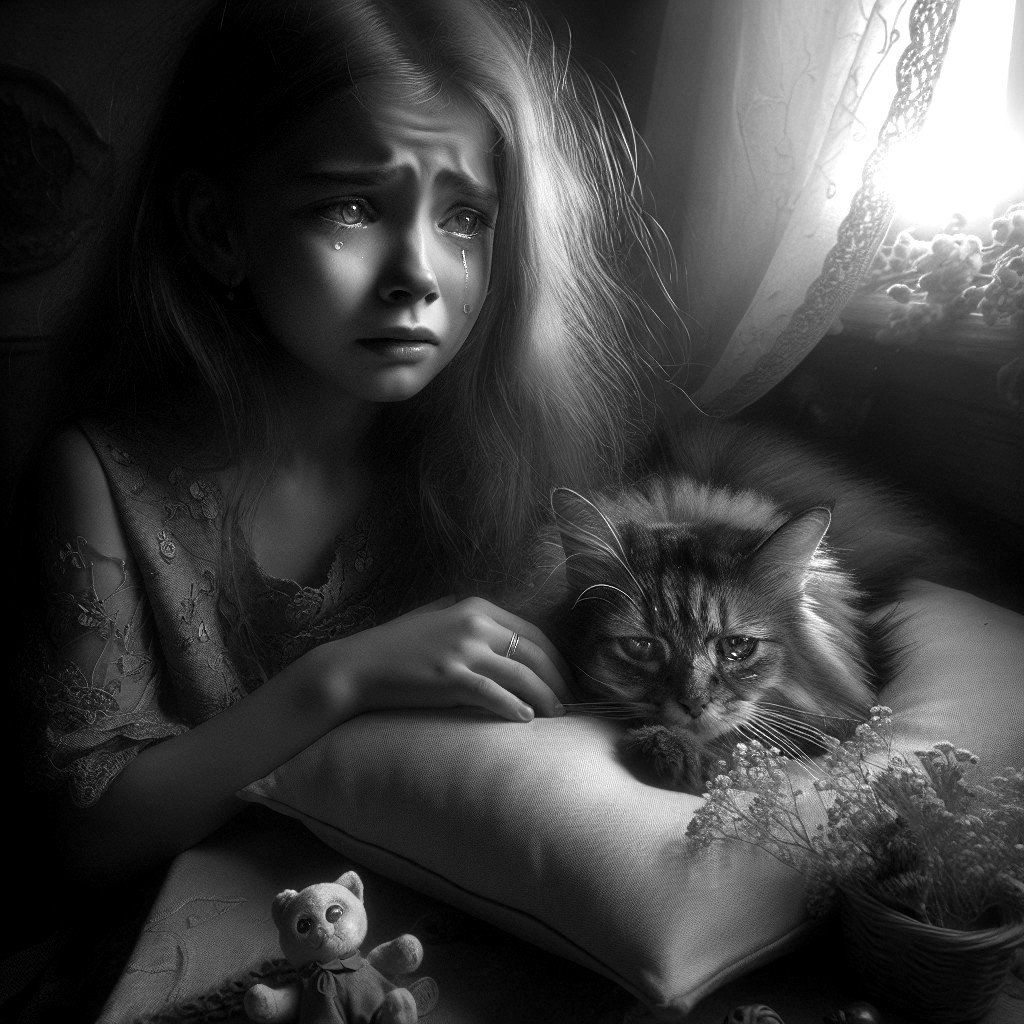 Young girl with cat in a softly lit room setting