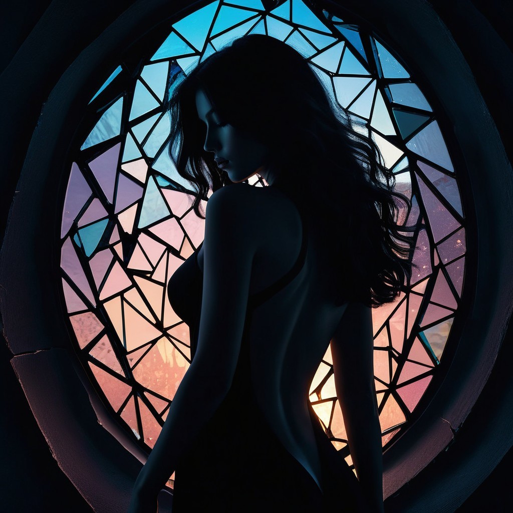 Silhouette of a Woman by Stained Glass Window
