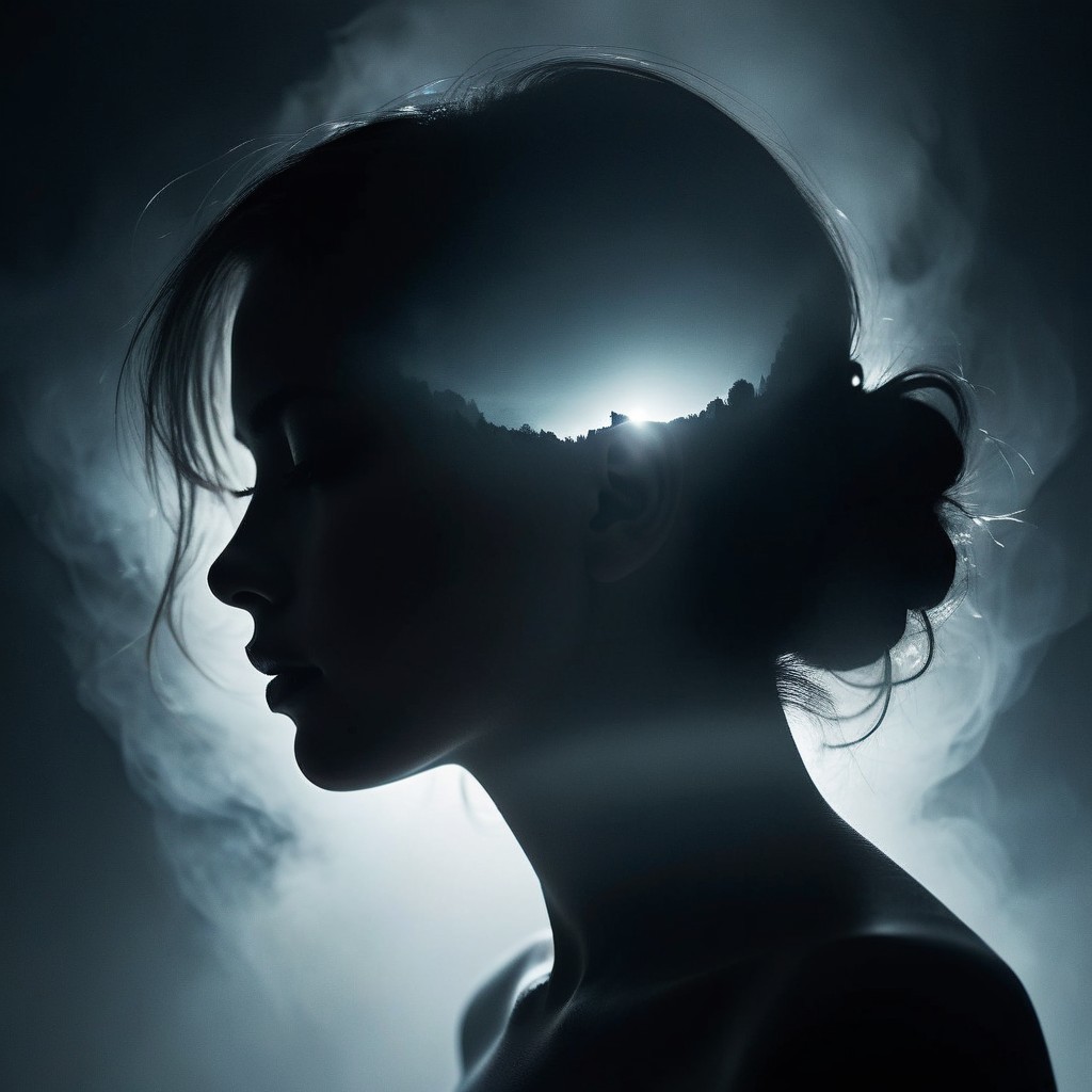 Silhouette of Woman with Serene Landscape Inside