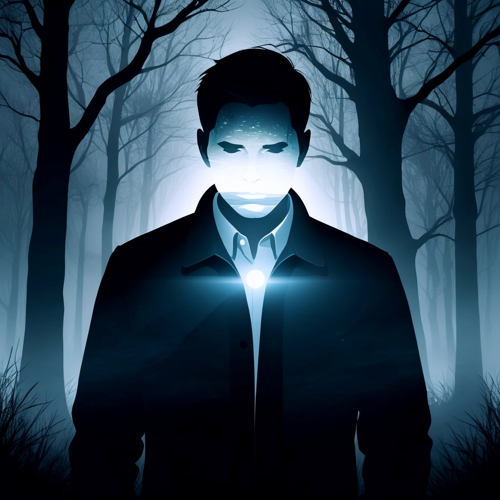 Mysterious Figure in Foggy Forest with Ethereal Glow