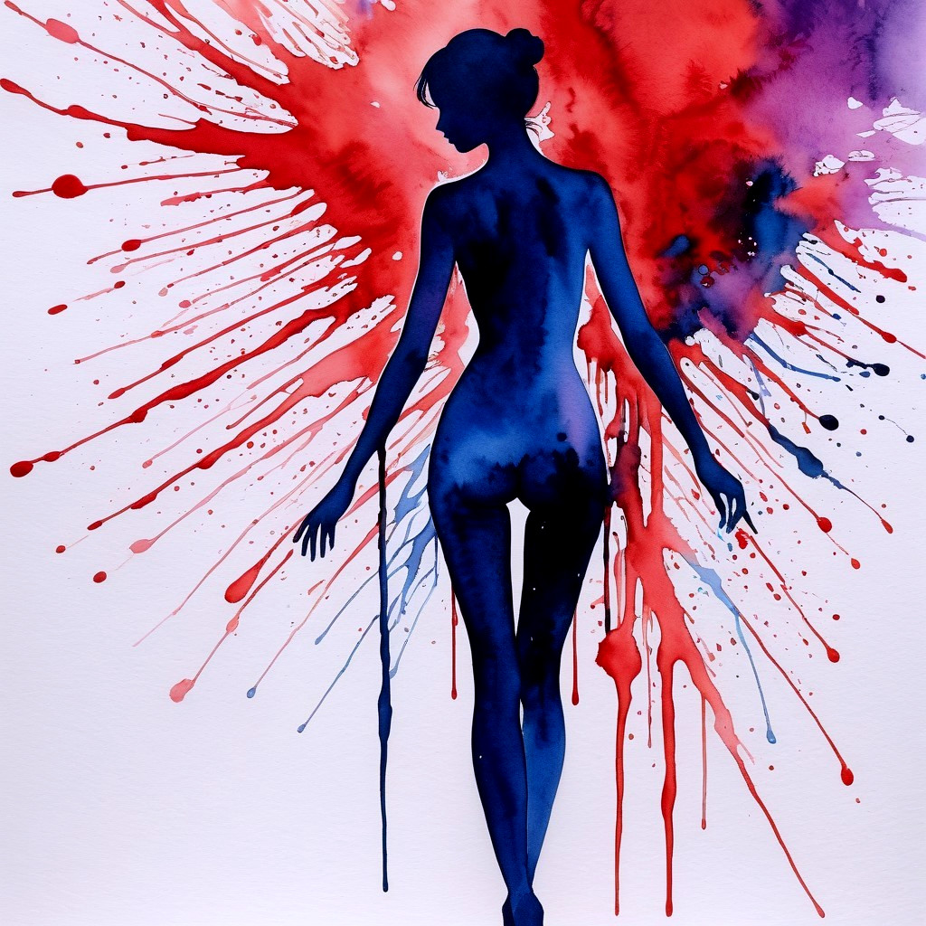 Watercolor Painting of Woman Silhouette with Colorful Background