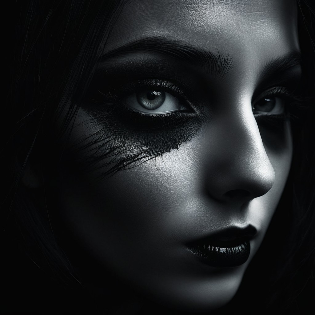 Close-Up Portrait of Woman with Dramatic Makeup