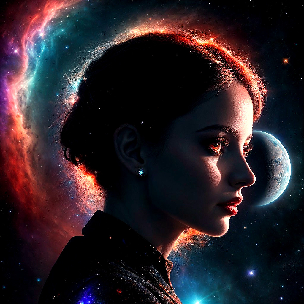 Futuristic Portrait of a Woman in Cosmic Setting