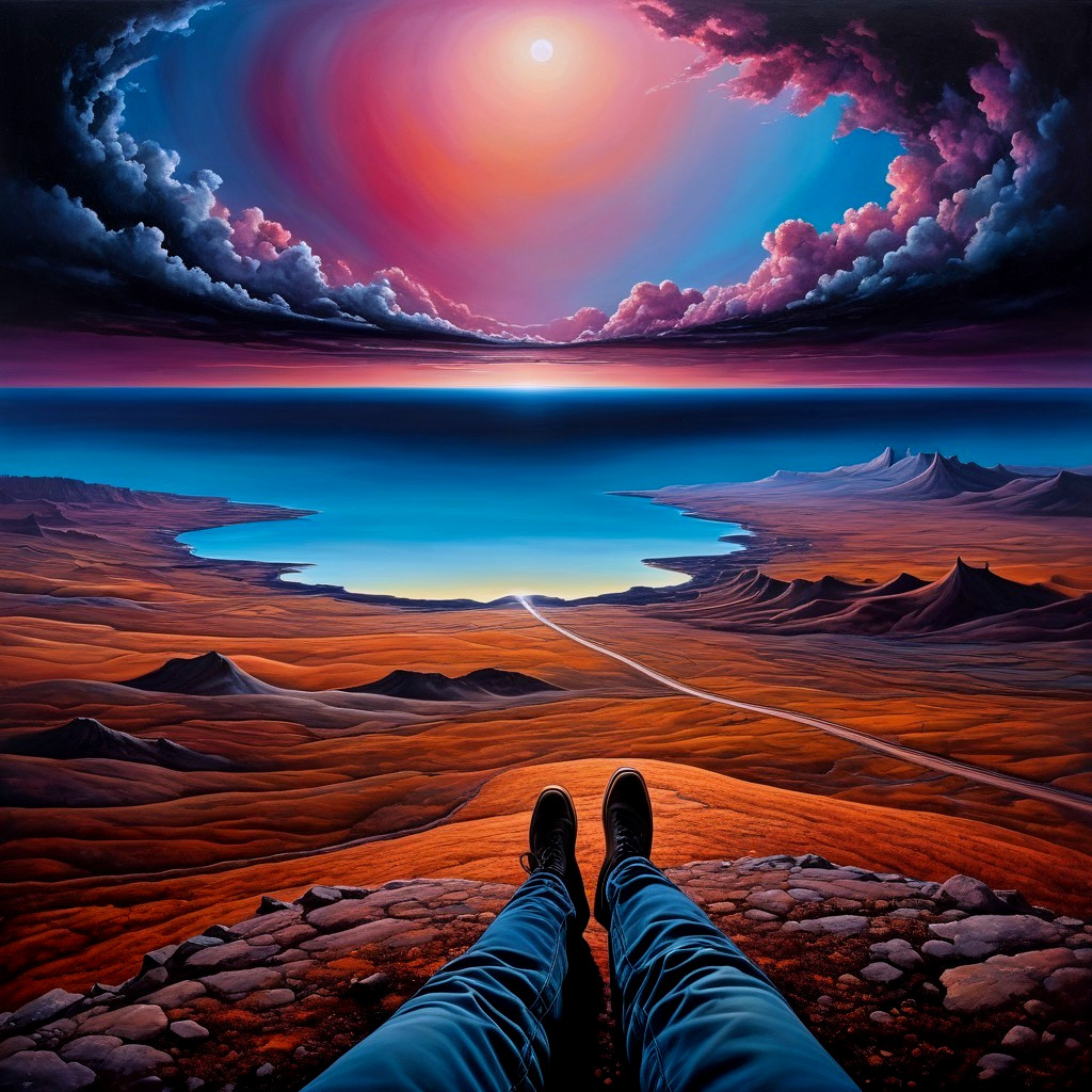 Surreal Landscape with Dramatic Sky and Tranquil Lake