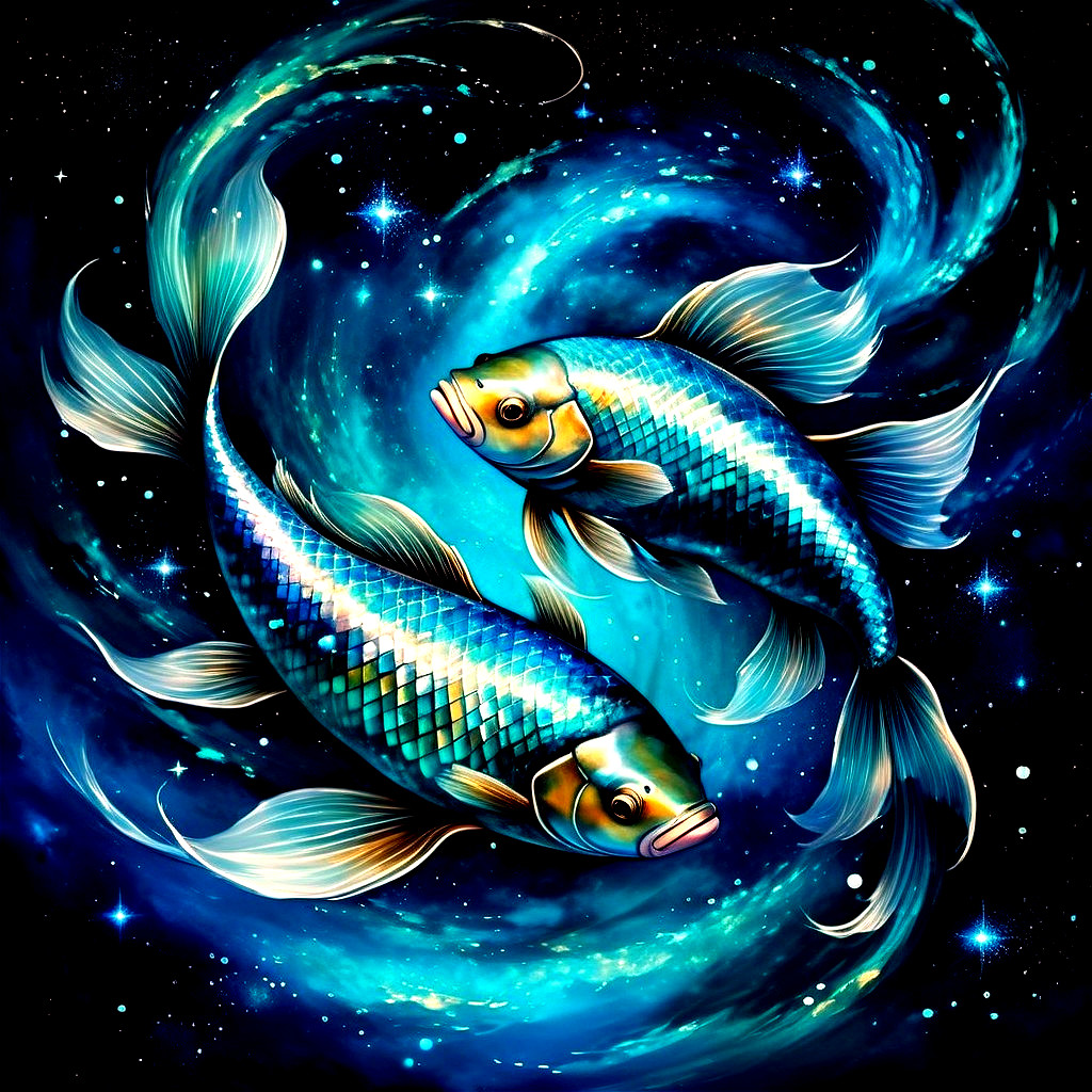 Vibrant Koi Fish in a Cosmic Underwater Scene