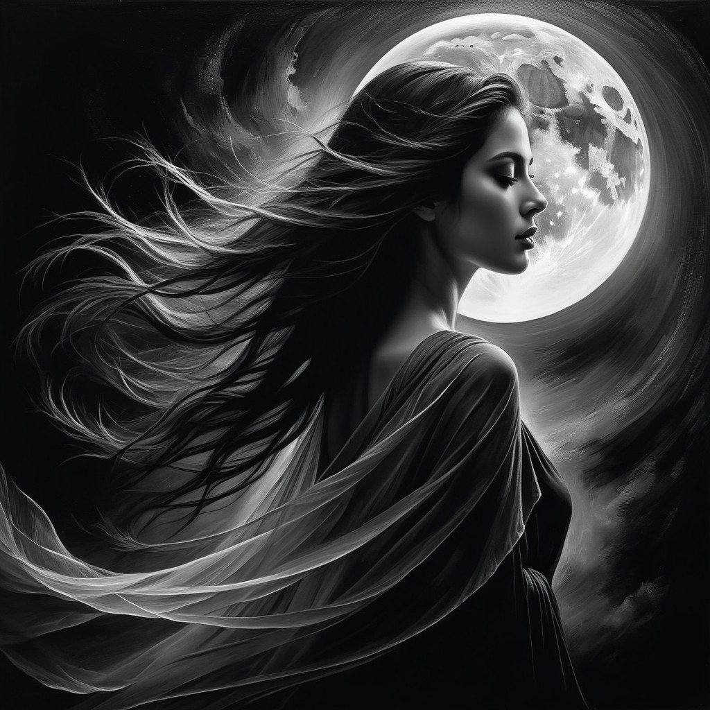 Silhouette of a Woman with Moonlit Background