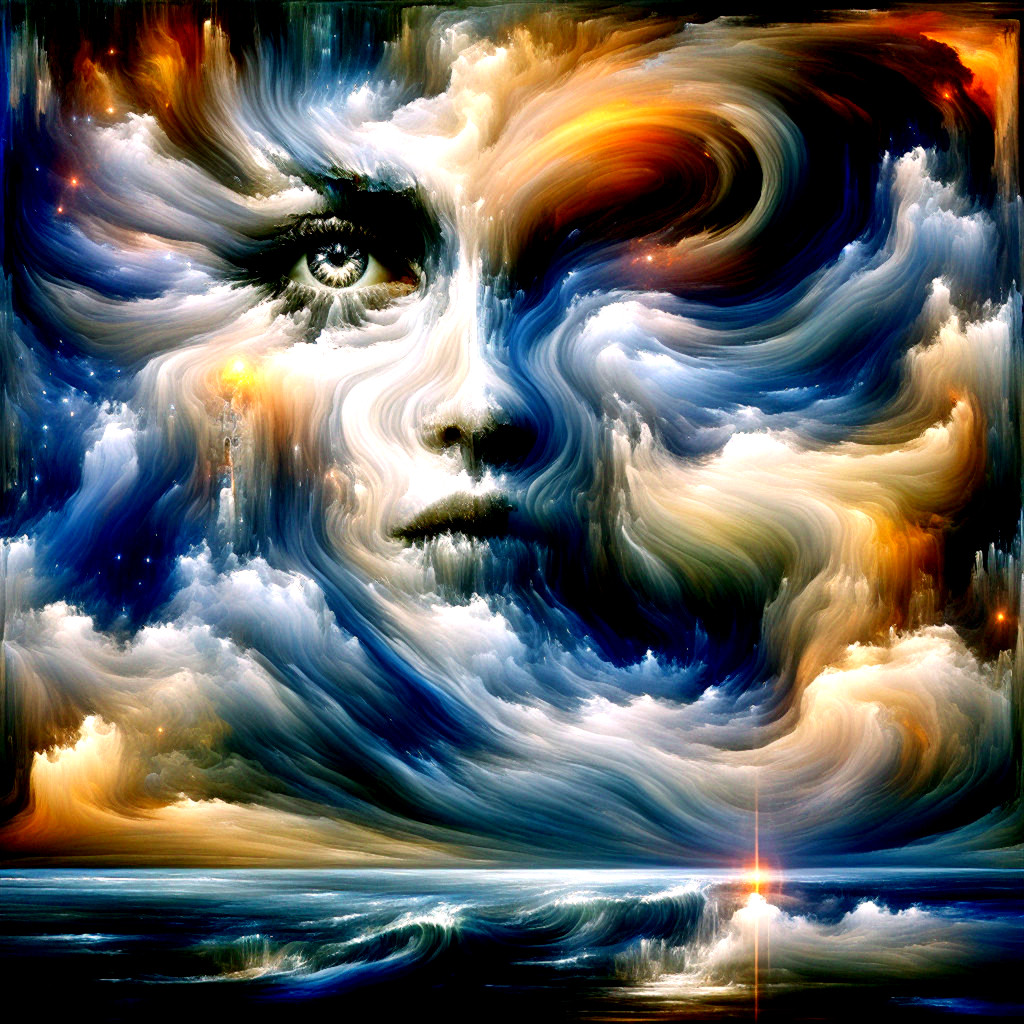 Surreal Clouds and Colors Forming a Human Face