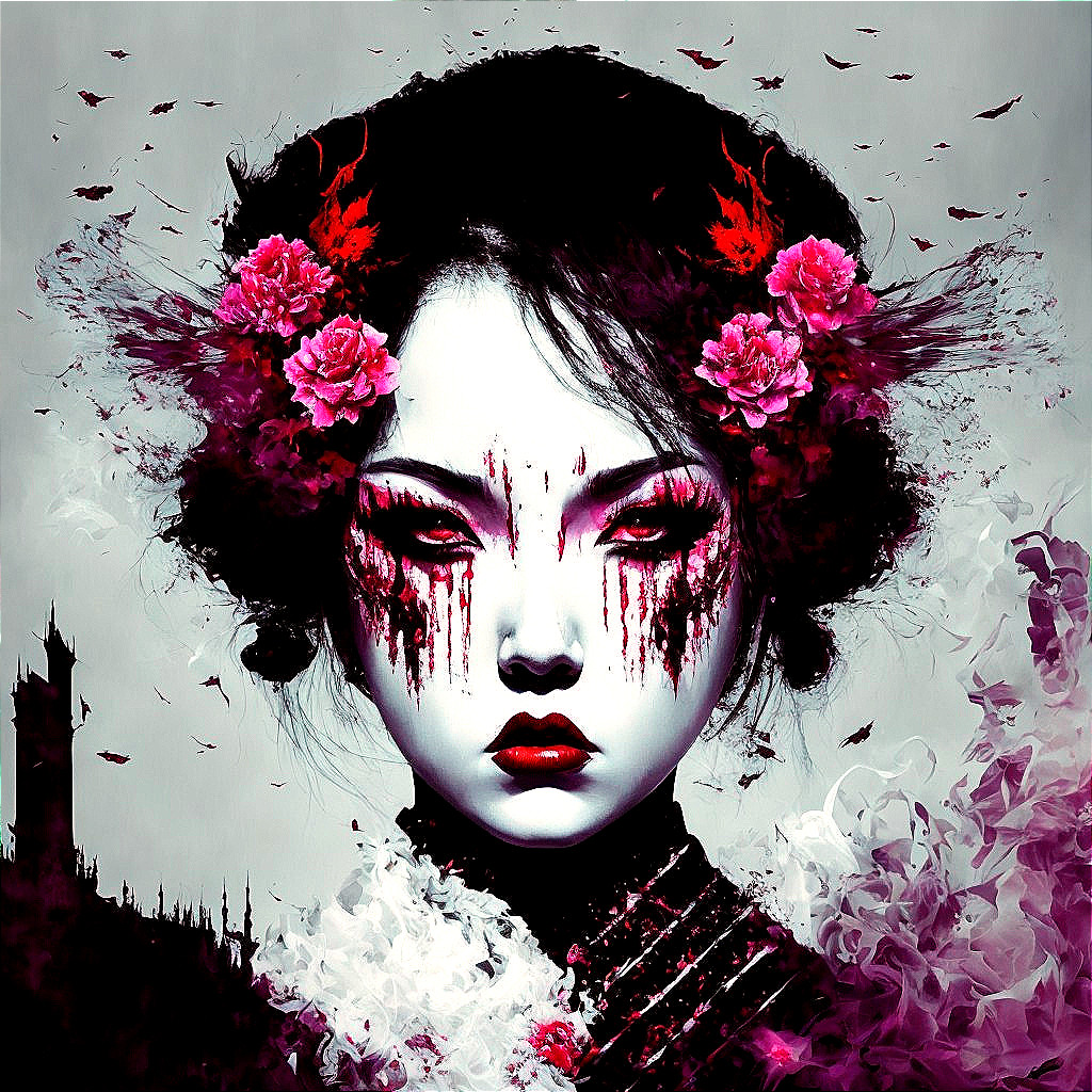 Ethereal Figure with Flowers and Dark Background