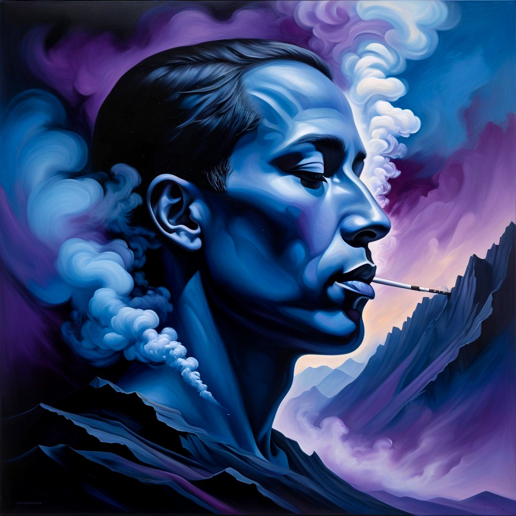 Profile of a Man in Blue with Smoky Background