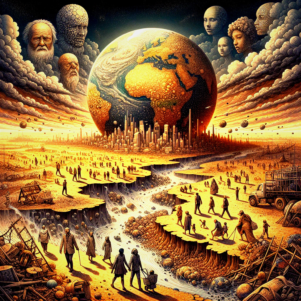 Surreal Landscape with Earth and Fragmented Cityscape