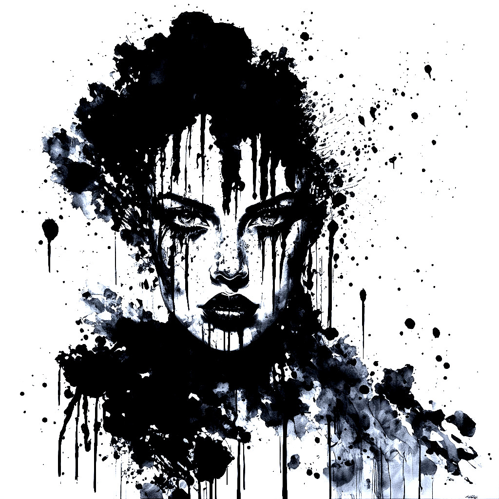 Portrait of a woman with abstract black paint splashes