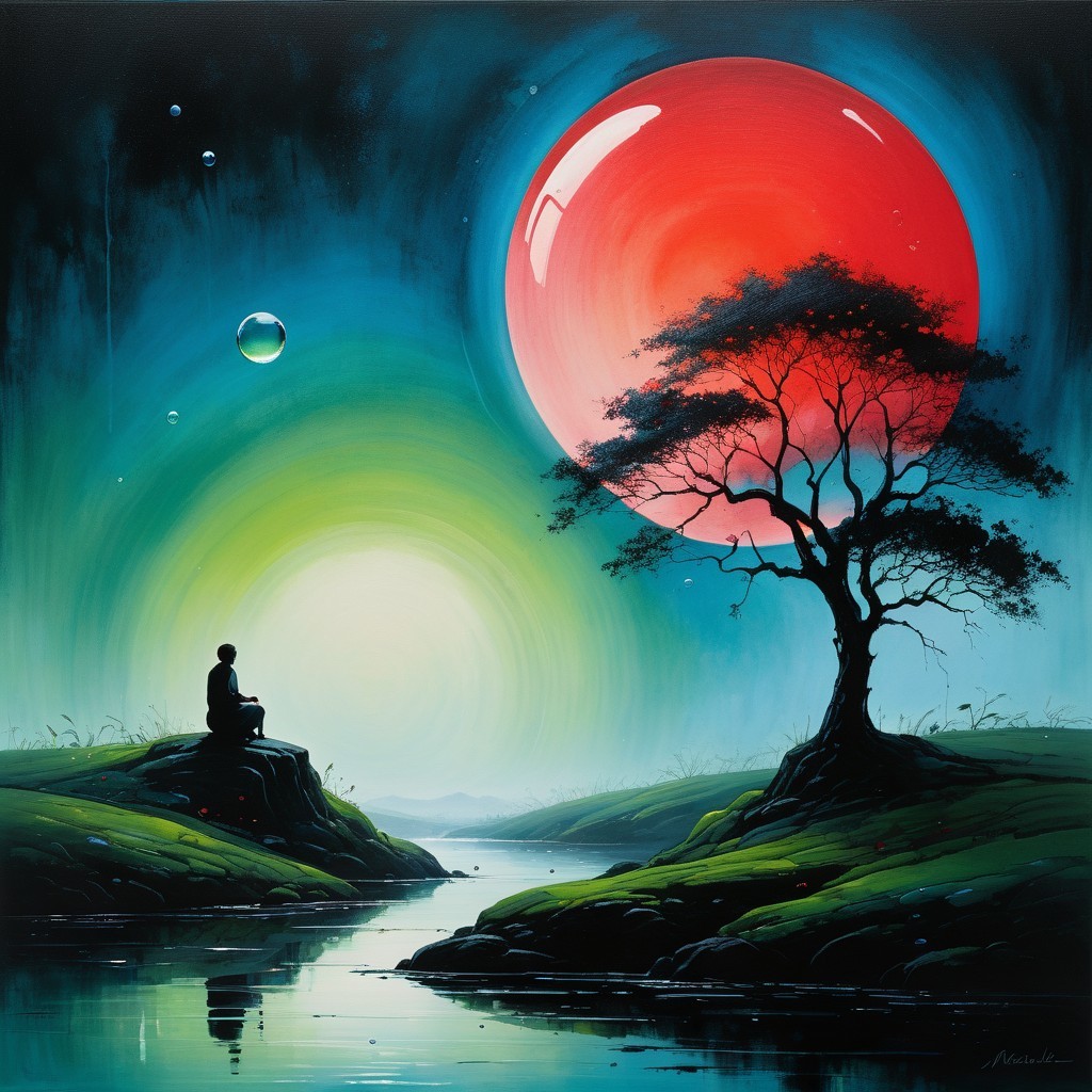 Solitary Figure Meditating by Tranquil River at Sunrise