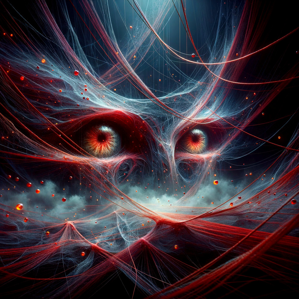 Abstract Composition with Striking Eyes and Swirling Strands
