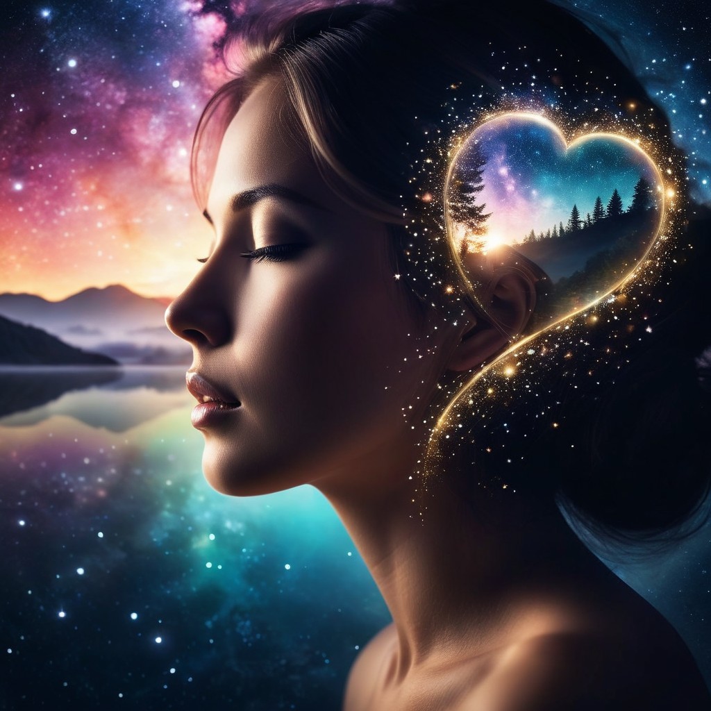 Young Woman Silhouette Against Cosmic Landscape