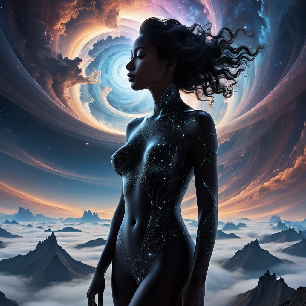 Silhouette of a Woman in Cosmic Backdrop