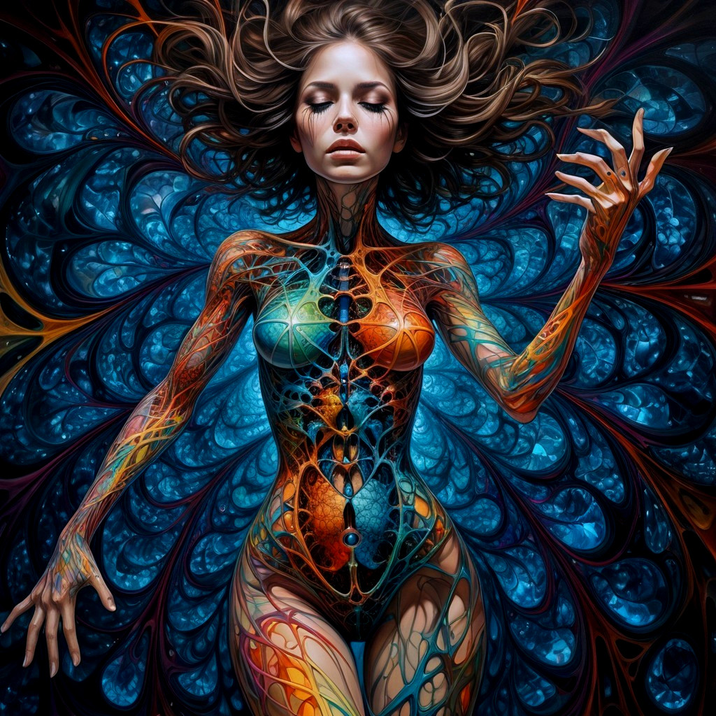 Colorful Body Art on Woman in Dynamic Background